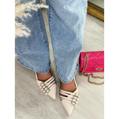 Strappy Buckle Detail Slingback Low Heel Sandals