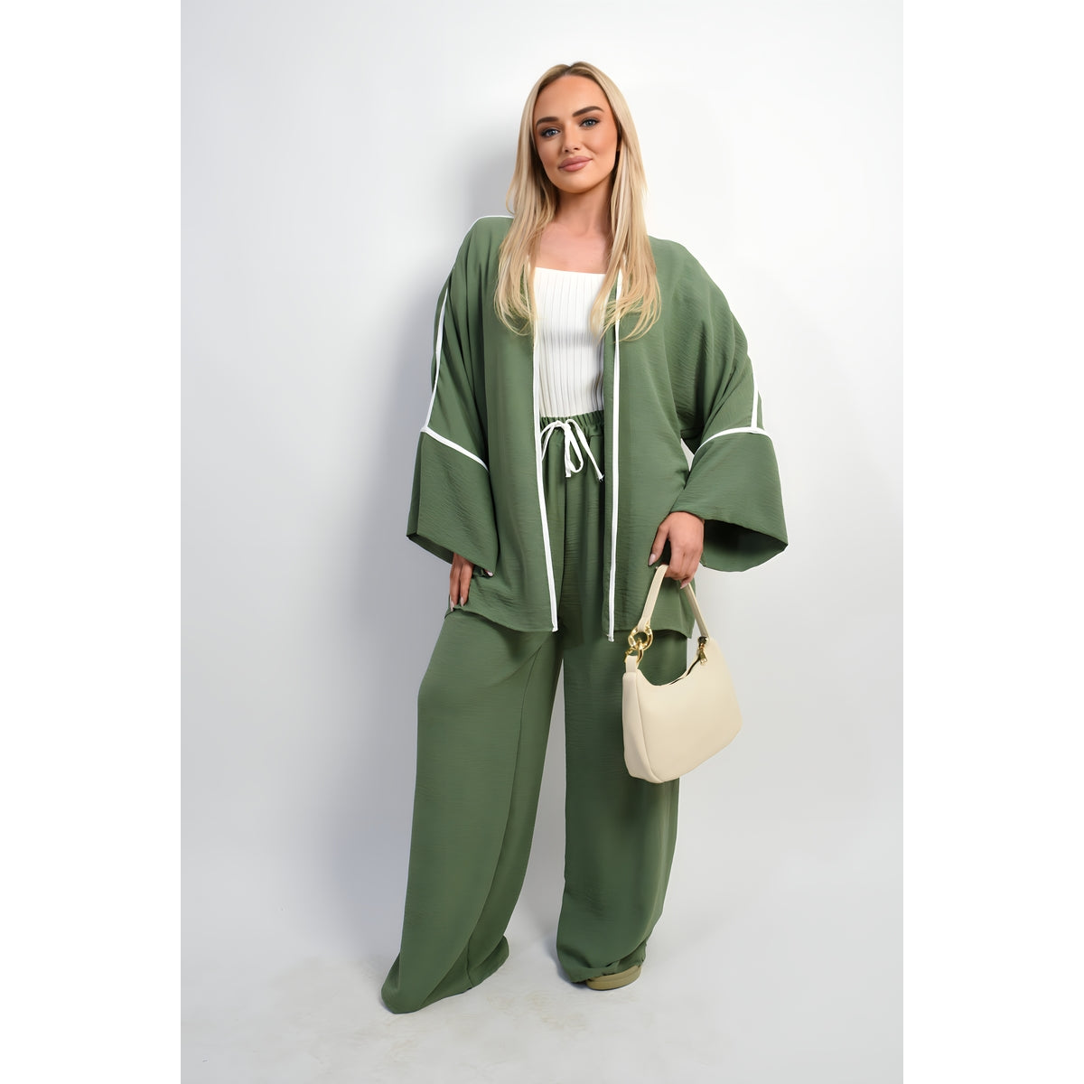Contrast Trim Oversized Cardigan & Wide Leg Co-ord Set