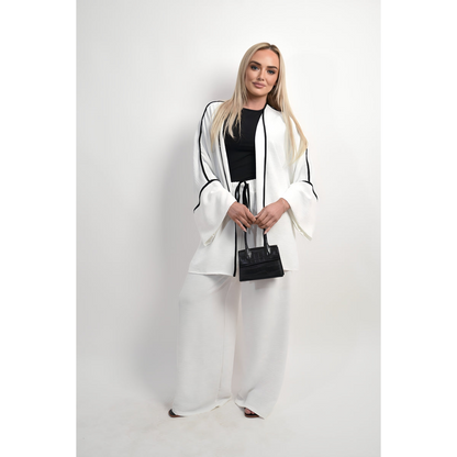 Contrast Trim Oversized Cardigan & Wide Leg Co-ord Set