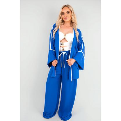 Contrast Trim Oversized Cardigan & Wide Leg Co-ord Set