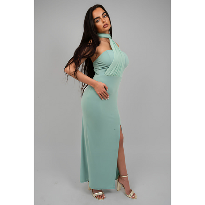 High Slit Draped Scarf Maxi Dress