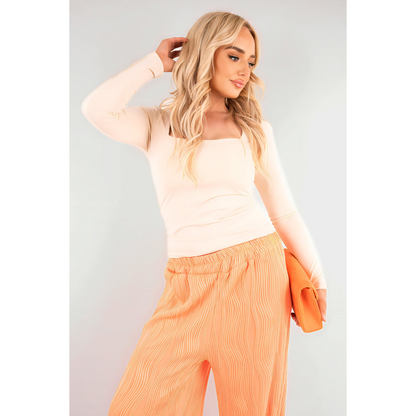 Square Neckline Long Sleeve Top