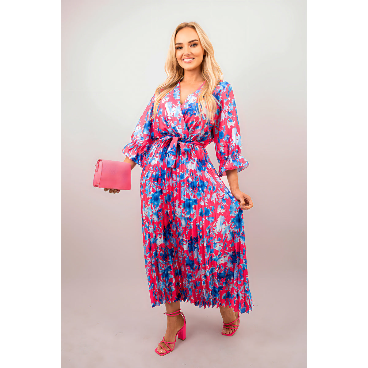 Floral Printed Long Sleeve Pleated Midi Dress