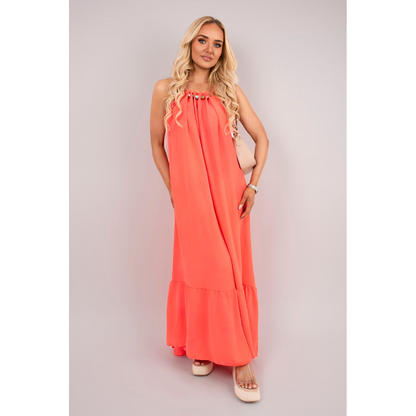 Sleeveless Beaded Halter Neck Maxi Dress with Tiered Hem