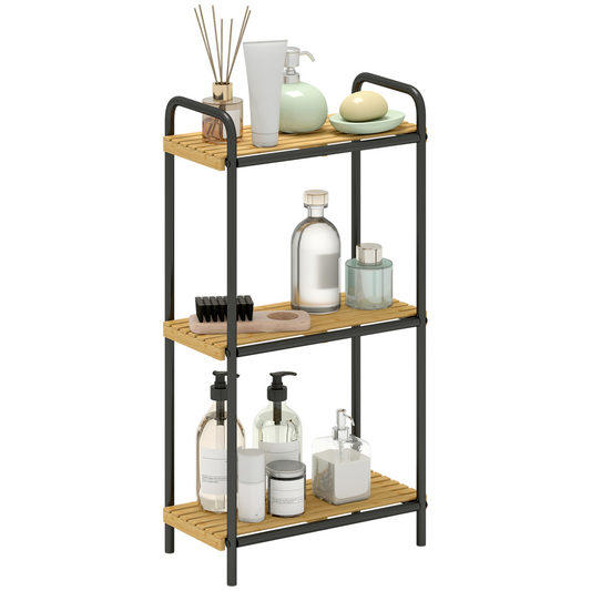 HOMCOM Bamboo Bathroom Shelf, Freestanding Shelving Unit