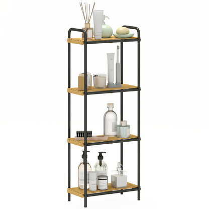 HOMCOM Bamboo Bathroom Shelf, Freestanding Shelving Unit