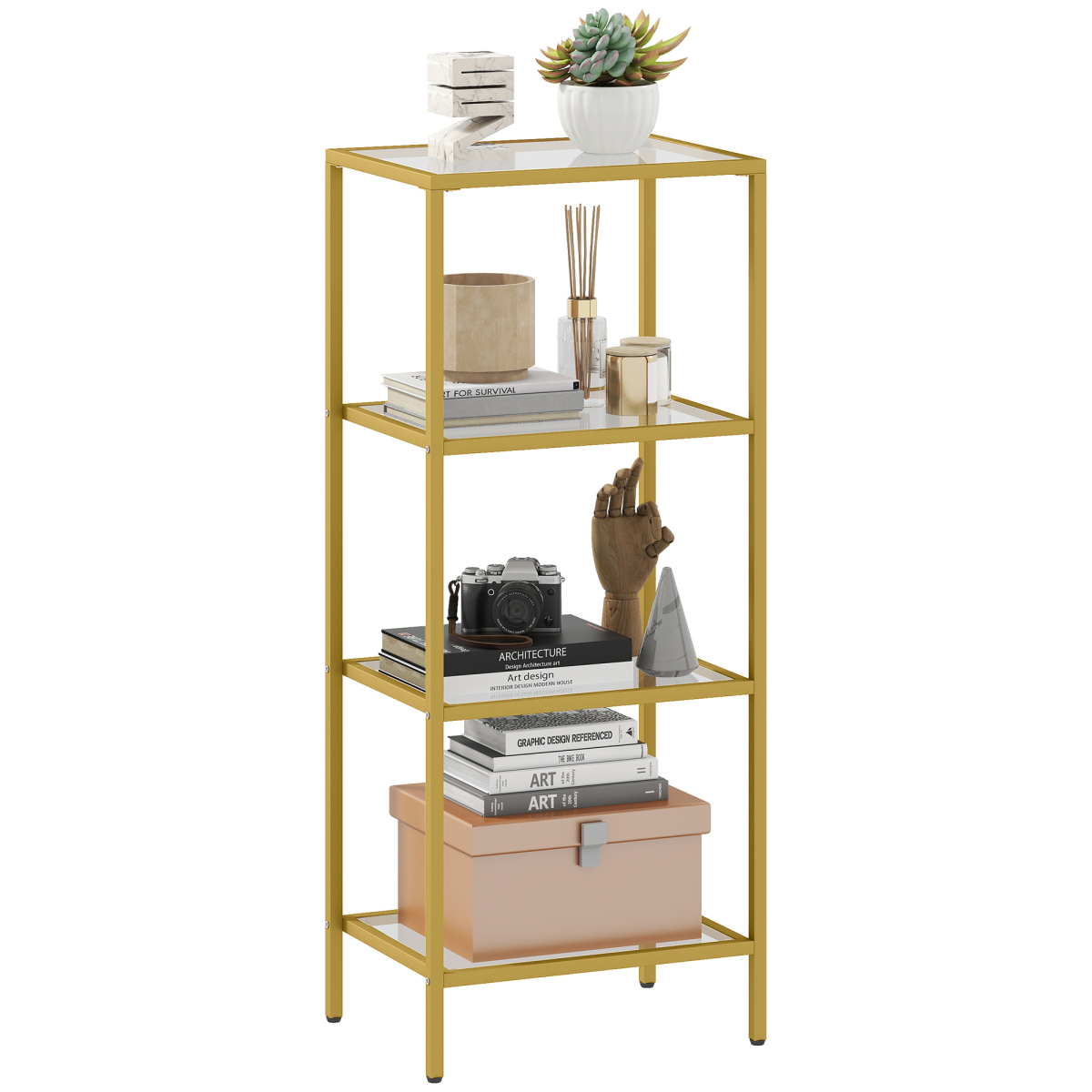 HOMCOM Shelving Unit Modern Glass Shelf Bookshelf for Home