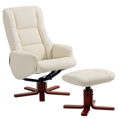 HOMCOM Recliner Armchair with Wood Base, Upholstered Reclining Chair