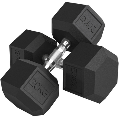 HOMCOM Rubber Hex Dumbbell Portable Hand Weights for Home Gym