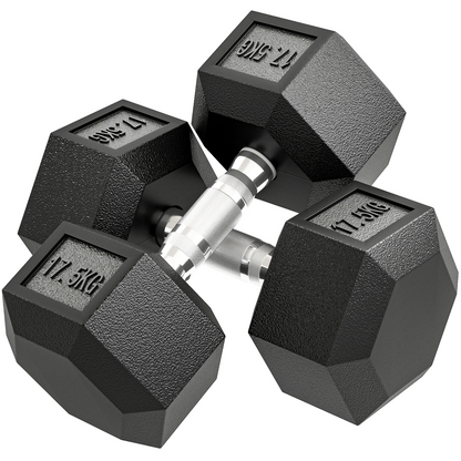 HOMCOM Rubber Hex Dumbbell Portable Hand Weights for Home Gym