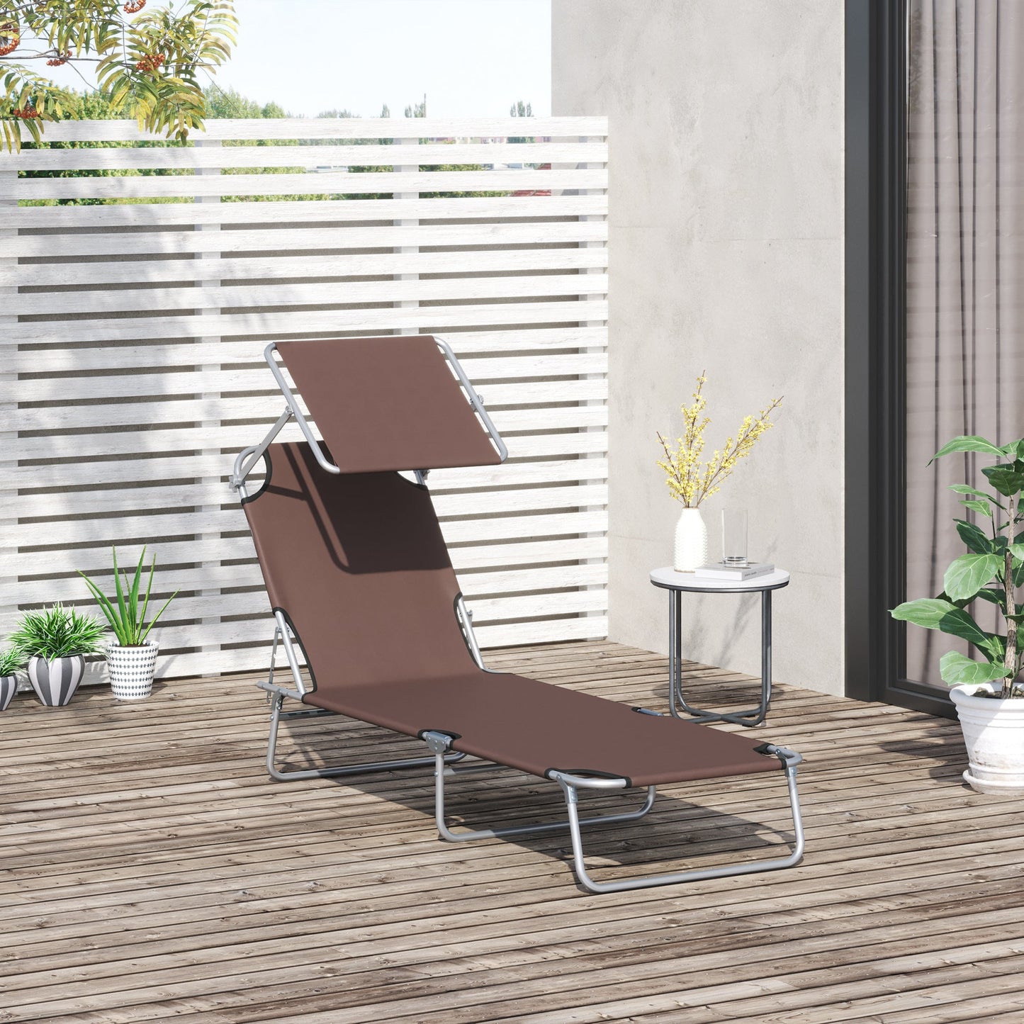 Reclining Chair Folding Lounger Seat Sun Shade Awning Beach Garden