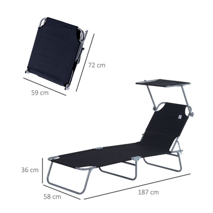Reclining Chair Folding Lounger Seat Sun Shade Awning Beach Garden