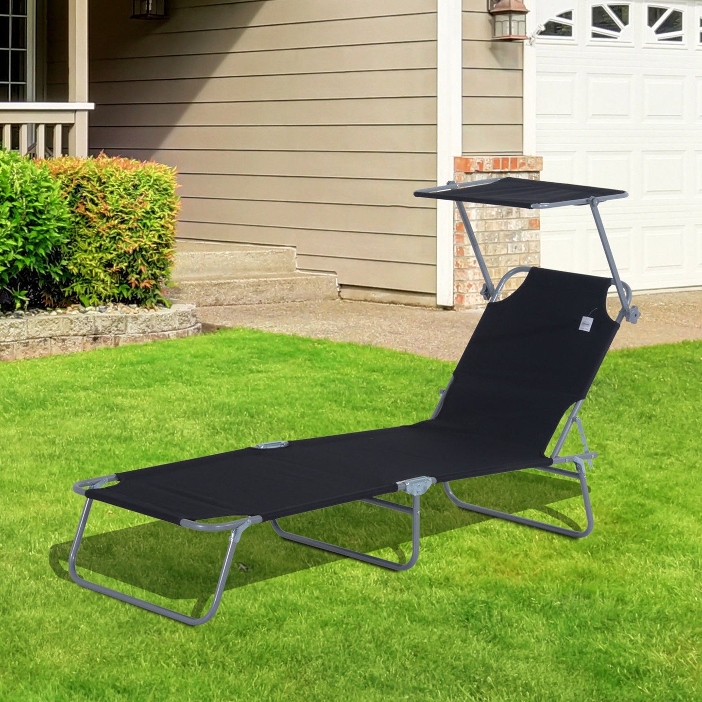 Reclining Chair Folding Lounger Seat Sun Shade Awning Beach Garden