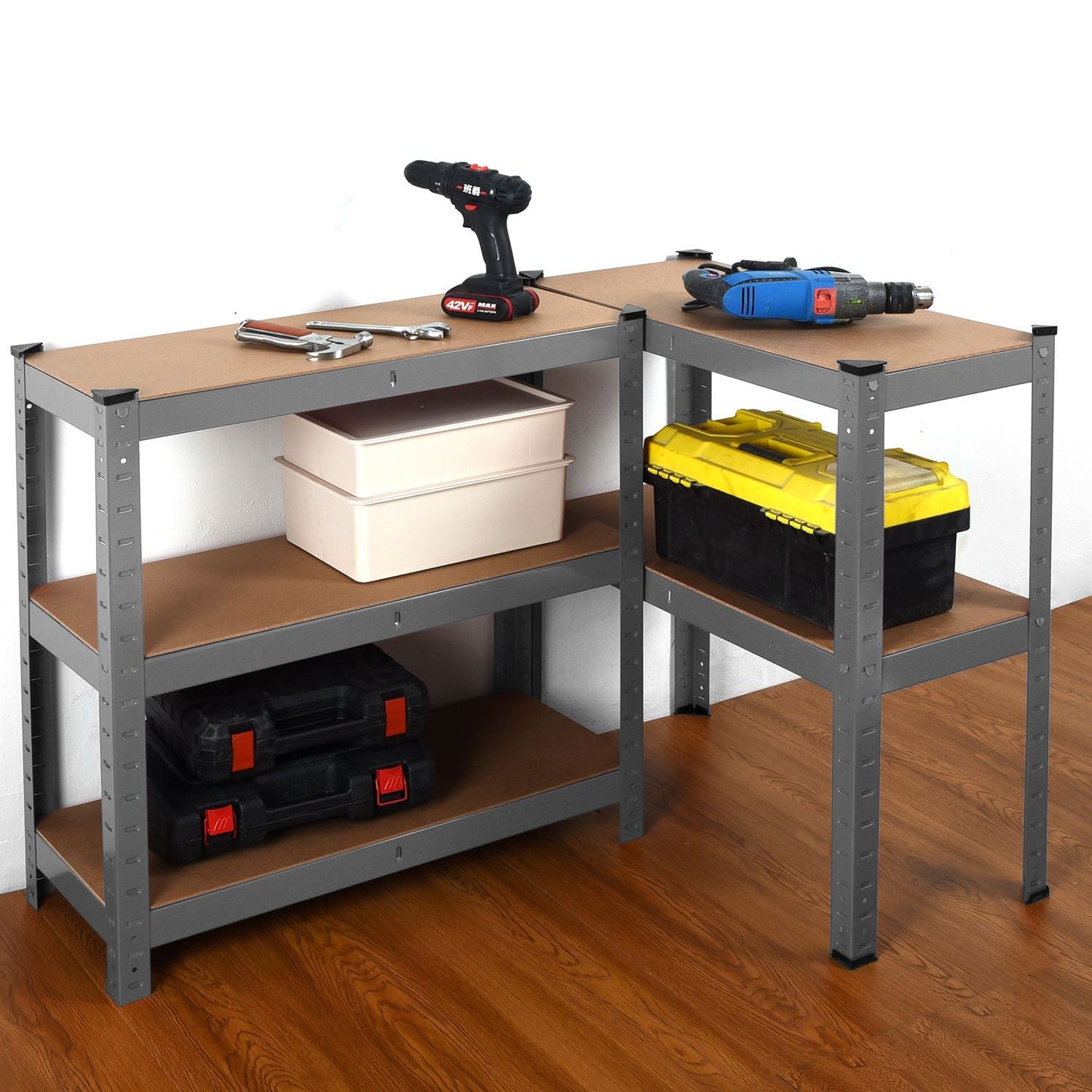 Grey or Blue Powder coated racking/ shelving bay 5 Thick MDF shelves