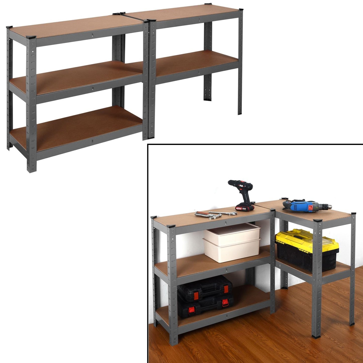 Grey or Blue Powder coated racking/ shelving bay 5 Thick MDF shelves