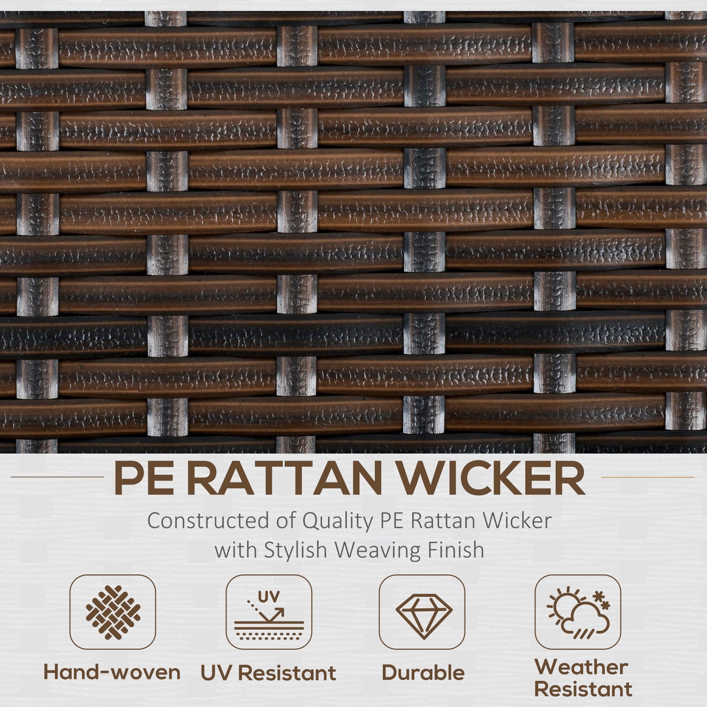 Outsunny 6 Pieces Outdoor PE Rattan Garden Furniture Set with Three-seat, Armchairs and Footstools, Patio Wicker Dining Sets w/Glass Top Dining Table, Soft Cushion, Mixed Brown