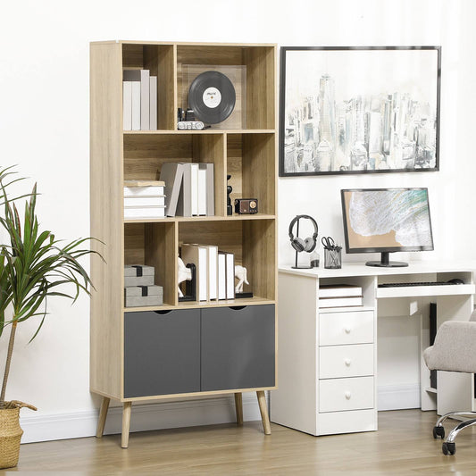 Modern Bookcase with Bottom Cabinet and 6 Open Shelves