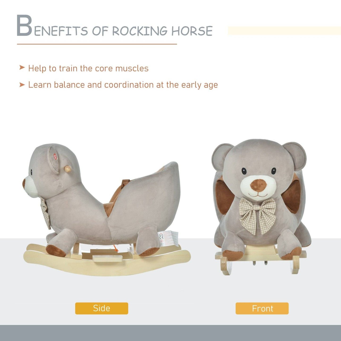 Toddlers Plush Bear Rocking Horse Grey