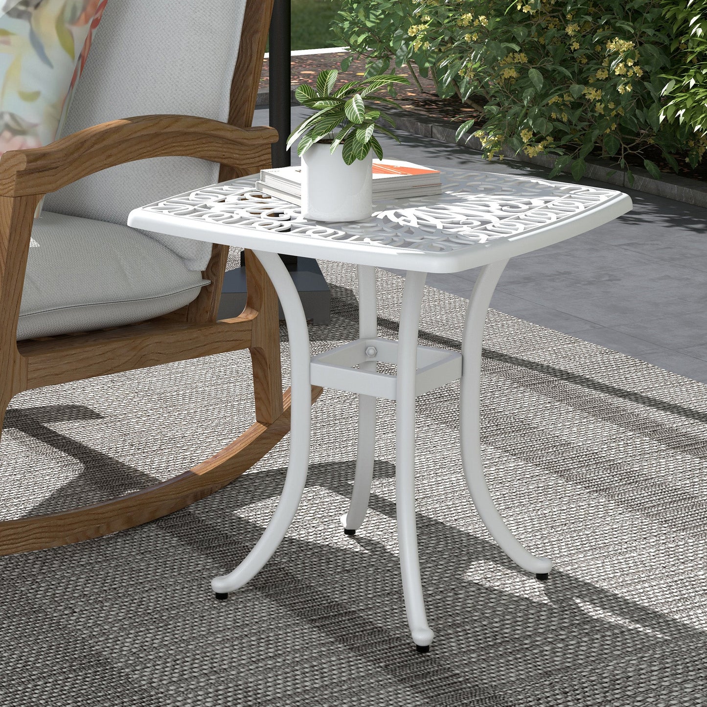 Outsunny Cast Aluminium Bistro Table with Umbrella Hole, White