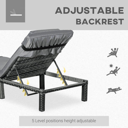 Rattan Sun Lounger Outdoor Garden Furniture Patio Recliner Reclining Chair Bed Fire Resistant Sponge