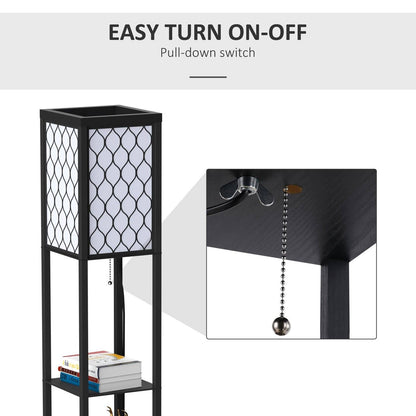 Shelf Floor Lamp Standing Lamp With4-Tier Wooden Open Shelves26L X 26W X 160H cm-Black/White