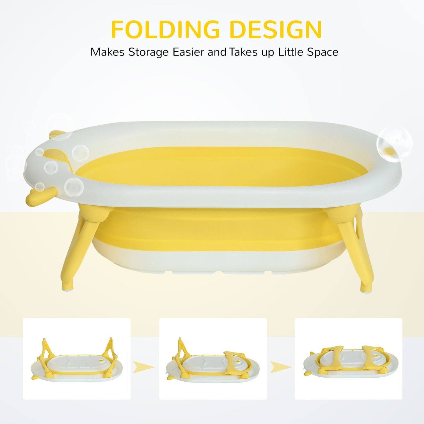 Foldable Portable Baby Bath Tub w/ Temperature-Induced Water Plug for 0-3 years