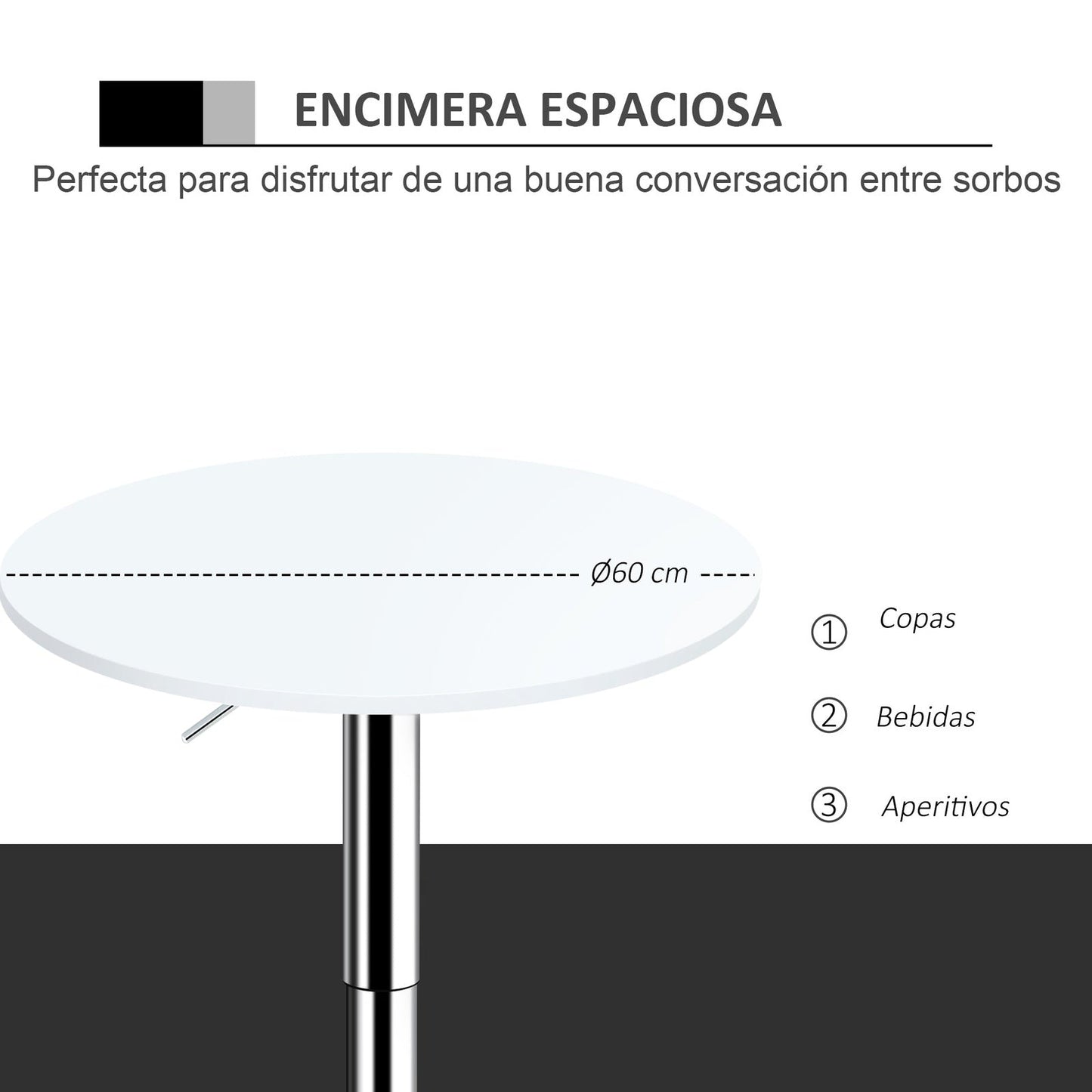 Bar Table ?60cm Adjustable Height Round Bistro Table w/ Swivel Top Metal Frame Counter Surface Stylish Kitchen Conservatory White