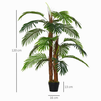 120cm/4FT Artificial Palm Tree Decorative Plant w/ 19 Leaves Nursery Pot Fake Plastic Indoor Outdoor Greenery Home Office Décor