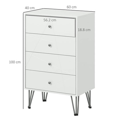 Tall Chest Of Drawers 4-Drawer Dresser For Bedroom Modern Storage Cabinets With Hairpin Legs White