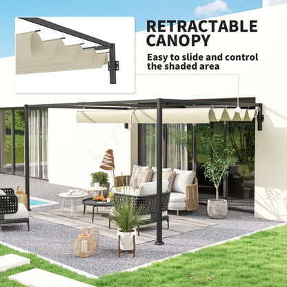 Outsunny 3 x 4m Wall Mounted Pergola with Retractable Roof, Khaki
