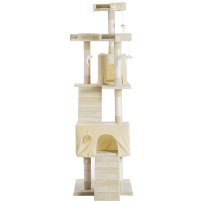 PawHut Cat Tree Scratching Post 27L×27W×28.5H cm-Beige