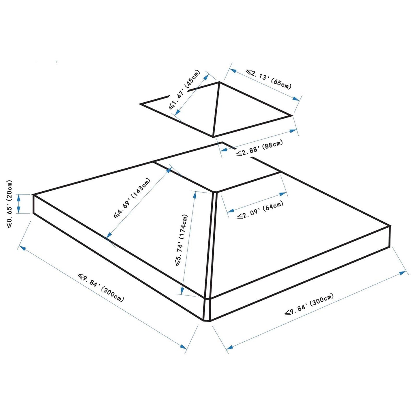 3x3 m Double-Tier Canopy Top Replacement-Coffee