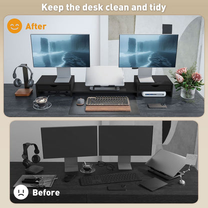 HOMCOM Dual Monitor Stand Riser with Adjustable Length and Angle