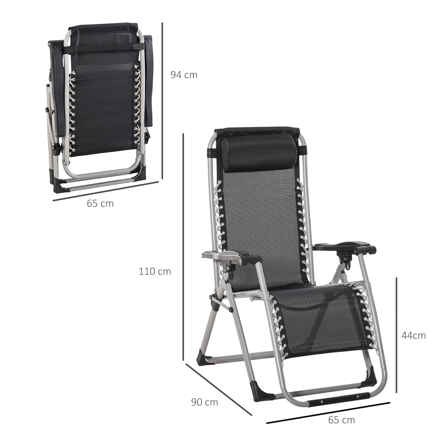 Reclining 2-Piece Zero Gravity Chair Folding Garden Sun Lounger Cushion Headrest