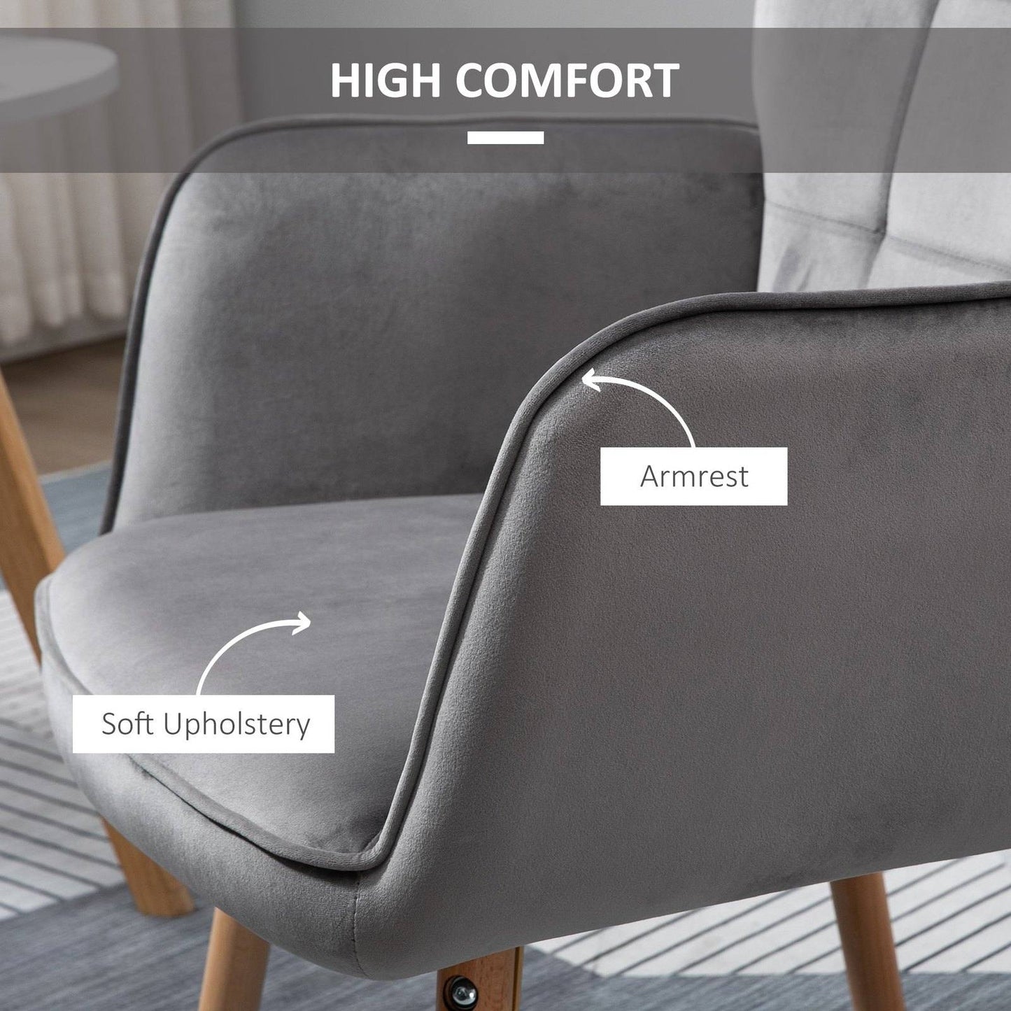 Accent Chair VelvetTufted Wingback Armchair Club Chair with Wood Legs Grey