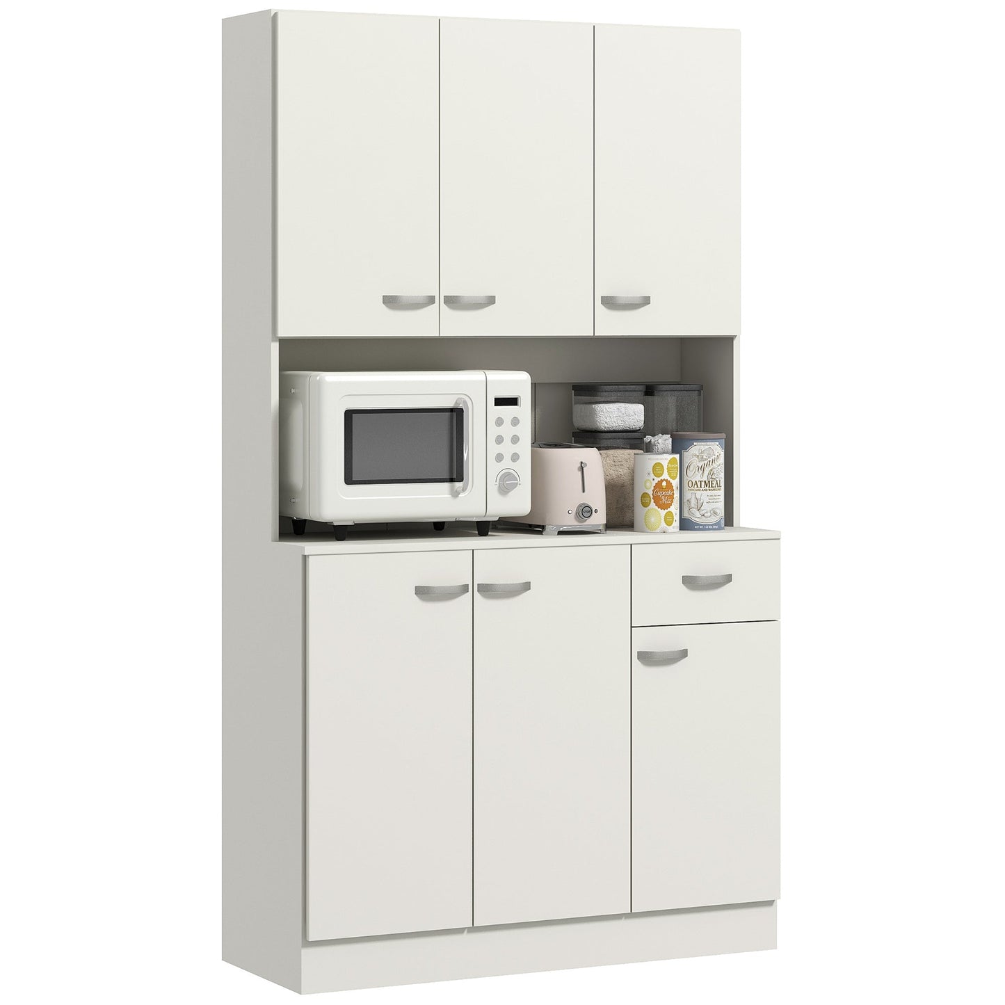 HOMCOM Freestanding Kitchen Cupboard, Storage Cabinet with Doors Cream White