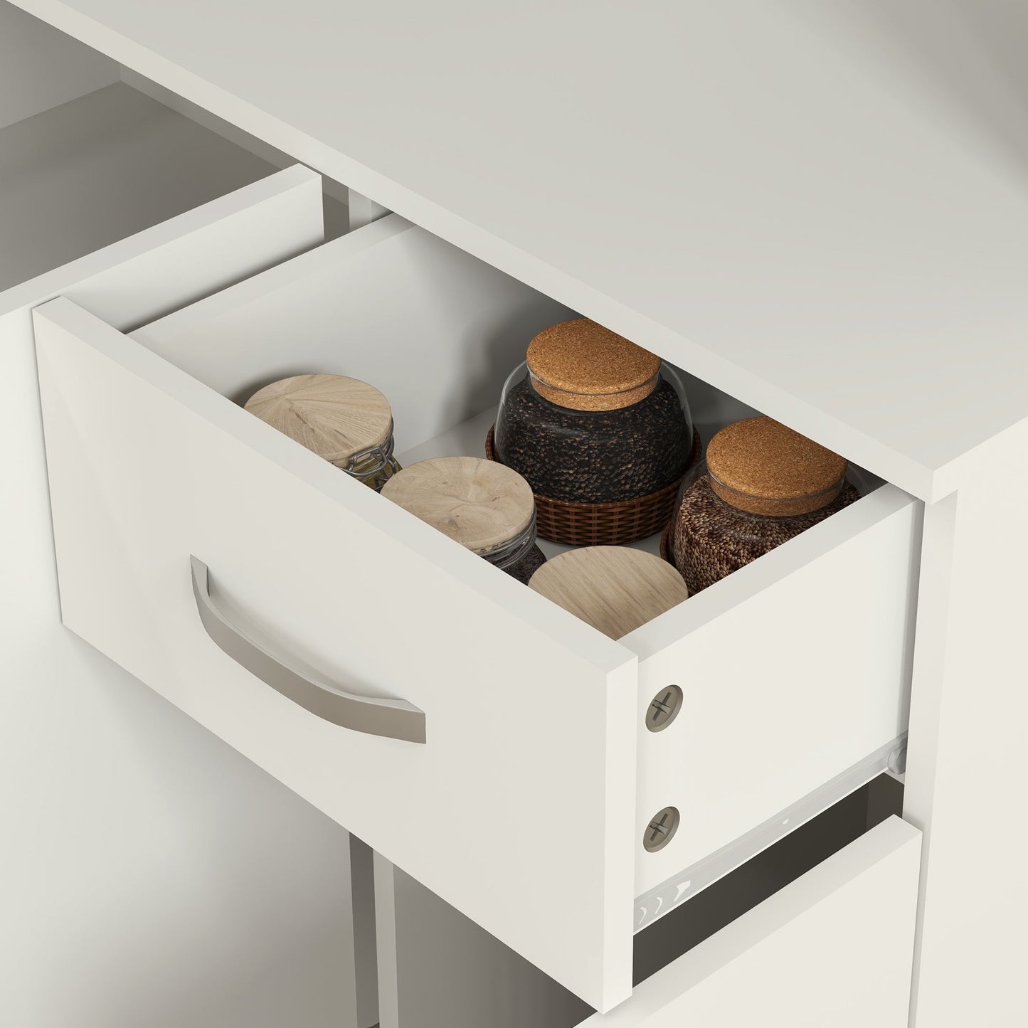 HOMCOM Freestanding Kitchen Cupboard, Storage Cabinet with Doors Cream White