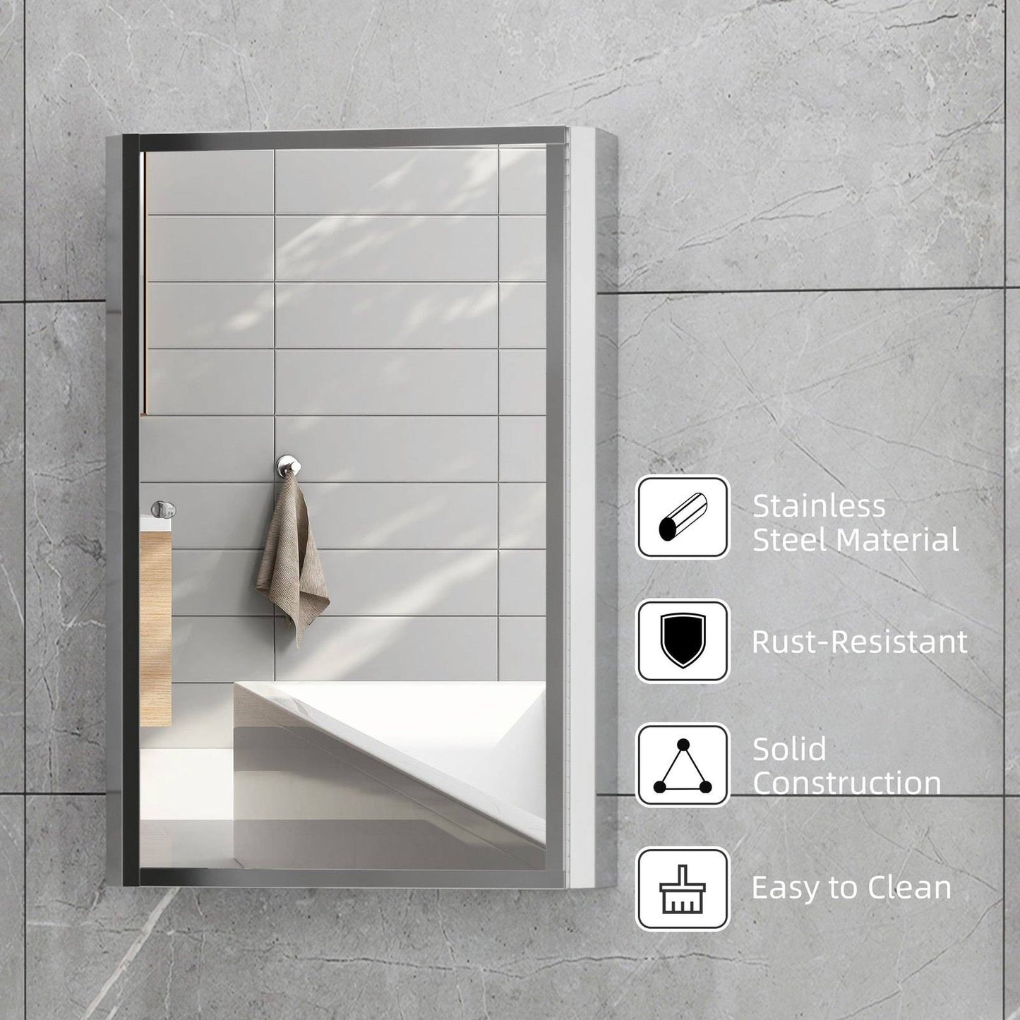 Stainless Steel Wall mounted Bathroom Mirror Cabinet 2 Shelves Storage Unit Furniture w/Single Door 60H x 40L x 13D cm