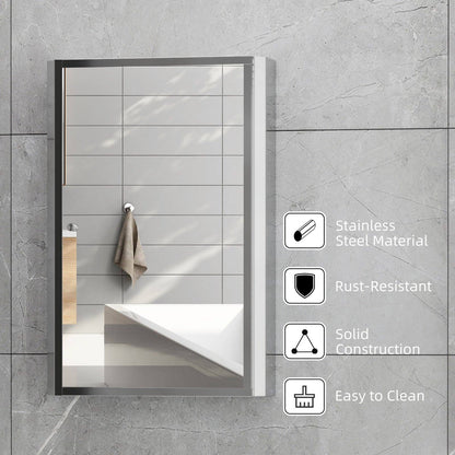 Stainless Steel Wall mounted Bathroom Mirror Cabinet 2 Shelves Storage Unit Furniture w/Single Door 60H x 40L x 13D cm