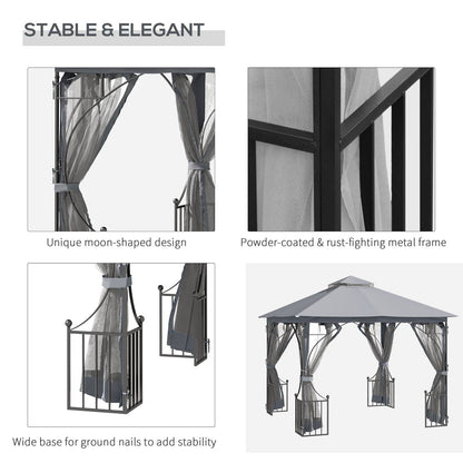 3 x 3M Garden Gazebo Patio Party Tent Shelter Outdoor Canopy Double Tier Sun Shade Metal Frame Netting Light Grey