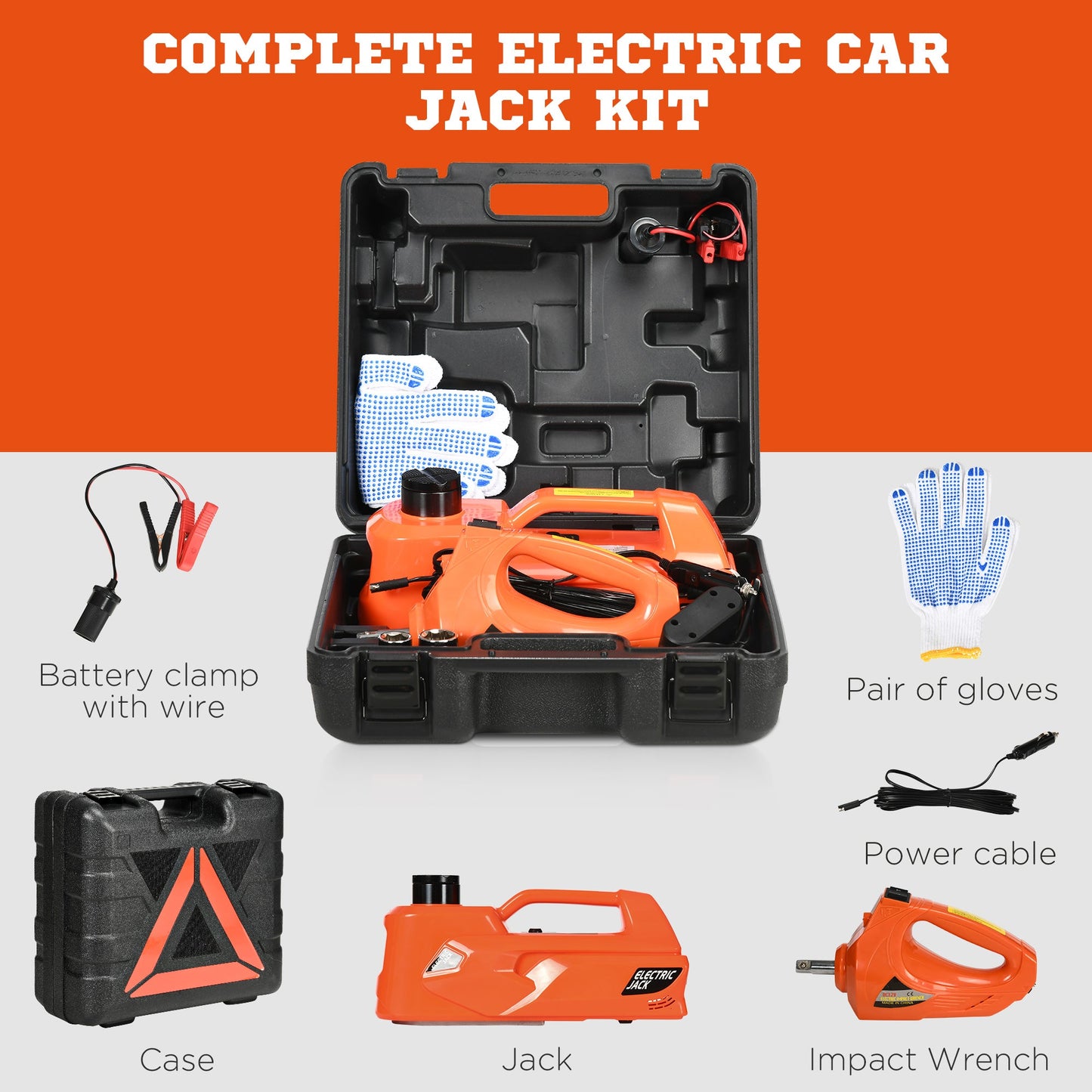 Auto 12Vv DC 5 Ton Electric Car Jack & Impact Wrench With Protective Carry Case by Durhand