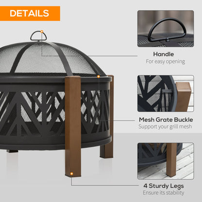 Outdoor Fire Pit with Grill Cooking Grate Screen Cover Fire Poker Bonfire Patio