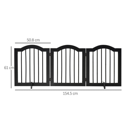PawHut Freestanding Pet Gate Wooden Dog Gate with Support Feet Foldable Pet Fence Safety Barrier for the House Doorway Stairs Black