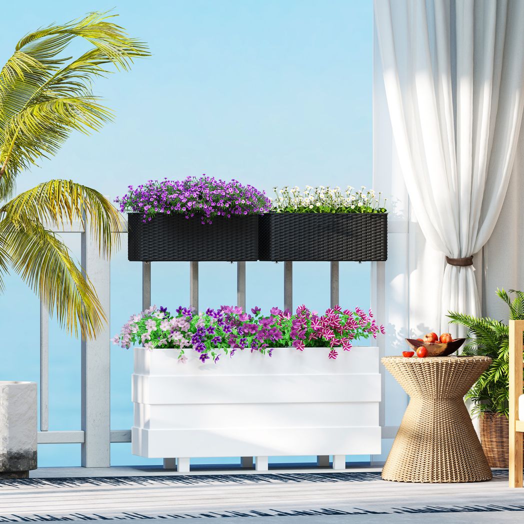 Outsunny Set of 2 Hanging Flower Boxes, 50 cm Long, Rattan Look