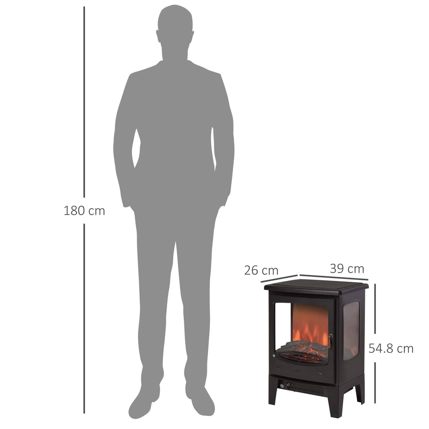 900W/1800W Tempered Glass Electric Fireplace Heater-Black