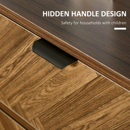 Side Cabinet Home Organizer With 2 Drawer Unit Herringbone Pattern Walnut Tone