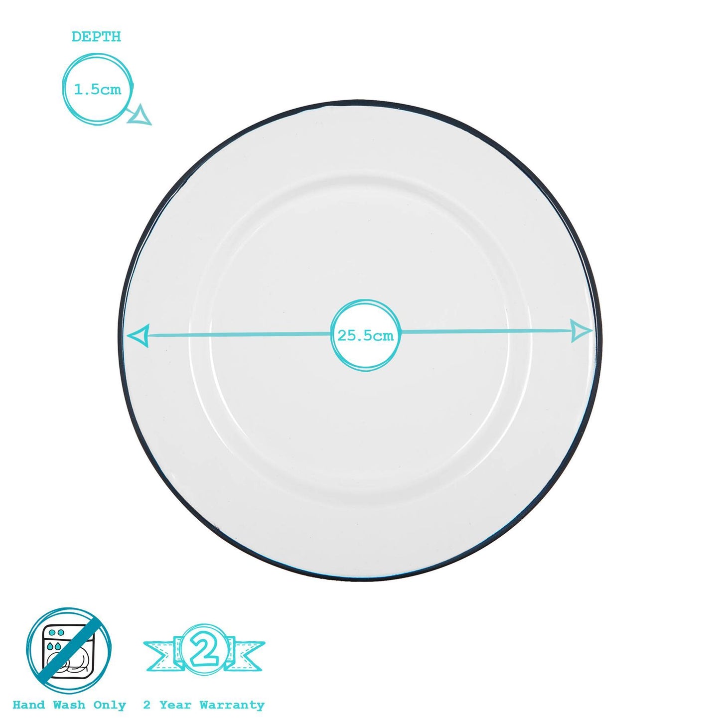 25.5cm White Enamel Dinner Plates - Pack of Six