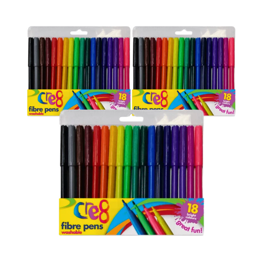 Wholesale Multicoloured Felt Tip Pens 18 Pack - (Case of 12)