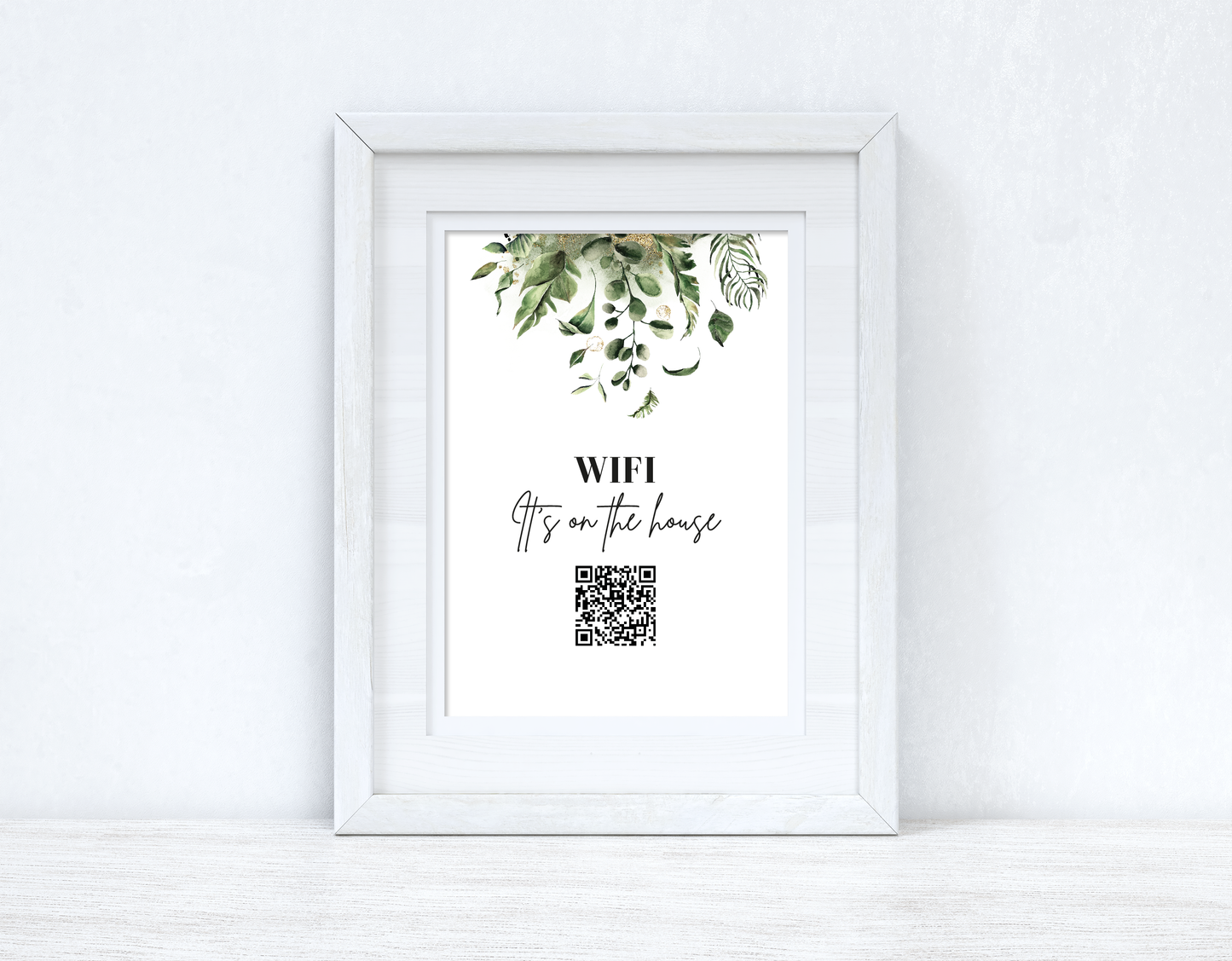 Personalised Wifi It's On The House Greenery Wifi QR Scan Home Wall Decor Print