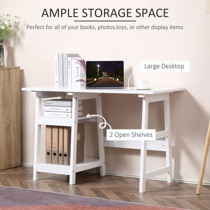 Computer Desk w/ Storage Shelf Study Table w/ bookshelf for Home Office White